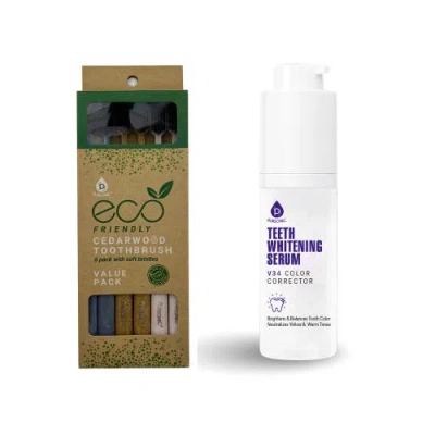 Pursonic Elevate Your Smile Natural Cedarwood Toothbrushes (6-pack) & V34 Whitening Serum Bundle In Multi