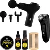 Pursonic Grooming & Relaxation Bundle Beard Care, Electric Shaver, And Massage Gun In Black