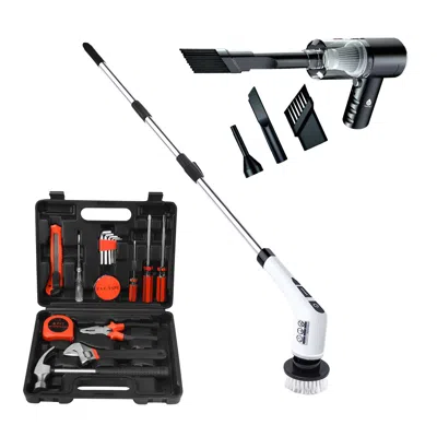 Pursonic Handy Solutions 16-piece Tool Kit + Cordless Power Scrubber + 2-in-1 Mini Wireless Vacuum & Air Dust In Black
