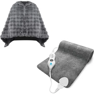 Pursonic Heated Poncho Shawl & Xl Full Body Heating Pad In Gray
