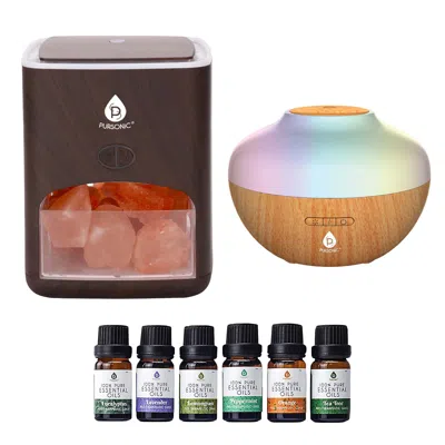 Pursonic Himalayan Salt Lamp & Aromatherapy Diffuser Wellness Set In Multi