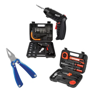 Pursonic Home Project Power & Tool Set: Rechargeable Electric Screwdriver, 9-piece Handy Solutions Tool Set & In Black