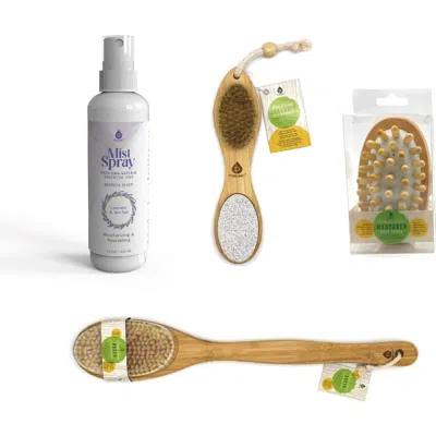 Pursonic Home Spa Collection Natural Wood Massager, 4-in-1 Foot Scrubber,  Bath Brush, And Lavender  In Multi