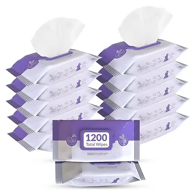 Pursonic Lavender Scented Pet Wipes - 12 Packs Of 100 (1200 Total) Extra Large Wipes For Gentle Cleaning & De In White