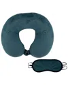 Pursonic Memory Foam Travel Pillow With Sleep Mask In Blue