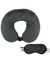 Pursonic Memory Foam Travel Pillow With Sleep Mask In Grey