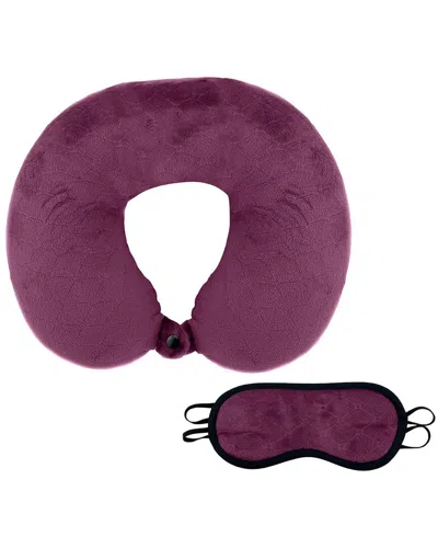 Pursonic Memory Foam Travel Pillow With Sleep Mask In Purple