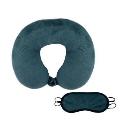 Pursonic Memory Foam Travel Pillow With Sleep Mask In Teal