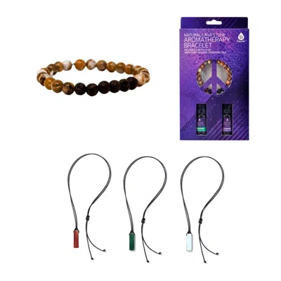 Pursonic Mindful Energy Jewelry Set: Natural Lava Stone Bracelet With Essential Oils Set & Trinity Gemstone N In Blue