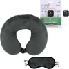 Pursonic Mindful Traveler Bundle Memory Foam Travel Pillow With Sleep Mask & Purtag Tracker In Grey