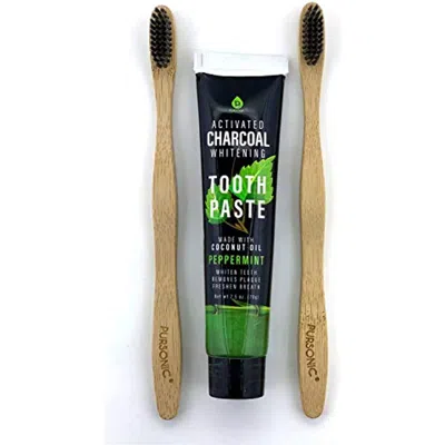 Pursonic Natural Toothbrushes & Charcoal Whitening Toothpaste Set In Multicolor