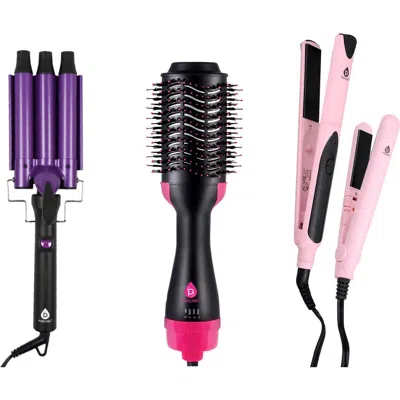 Pursonic Professional Hair Styling Trio Triple Barrel Curler, One-step Volumizer & Flat Iron Duo Pac In Black