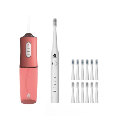 Pursonic Rechargeable Water Flosser & Usb Electric Toothbrush With 12 Brush Heads In Transparent