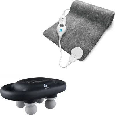 Pursonic Recovery Essential 9-speed Massage Gun & Extra Large Microplush Heating Pad In Black