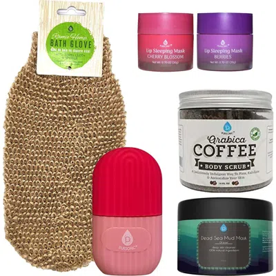 Pursonic Self Care Night Bundle Lip Masks, Dead Sea Mud Mask, Ice Roller, Bath Glove & Coffee Scrub In Multicolor