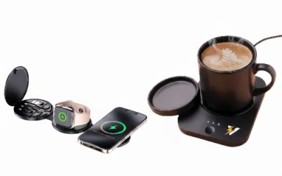 Pursonic Sip & Charge 2-in-1 Mug Warmer + 5-in-1 Folding Charging Station In Black