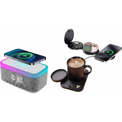 Pursonic Sip & Charge Mug Warmer, All-in-one Alarm Clock & 5-in-1 Folding Charging Station In Black