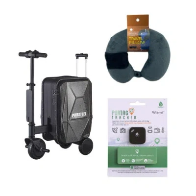 Pursonic Smart Travel Set Electric Luggage, Purtag Tracker & Memory Foam Pillow In Gray