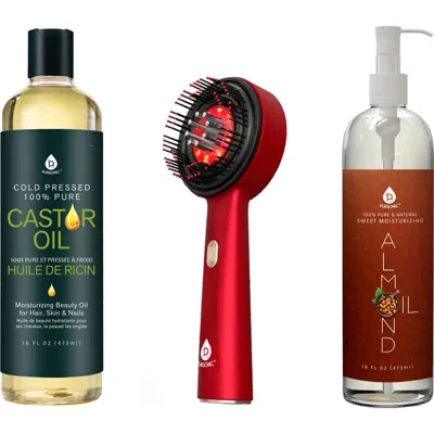 Pursonic The Ultimate Hair & Beauty Wellness Bundle Led Therapy Brush, Castor Oil, & Sweet Almond Oi In Multi