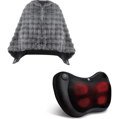 Pursonic Ultimate Comfort & Relaxation Bundle Heated Plush Shawl + Shiatsu Neck & Back Massager In Black