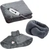 Pursonic Ultimate Cozy Comfort & Relaxation Bundle Heated Blanket, Neck & Shoulder Heating Pad, And In Grey