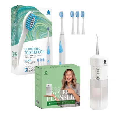 Pursonic Ultimate Smile Care Duo: Triple-head Tooth Wizard & Travel-ready Water Flosser In White