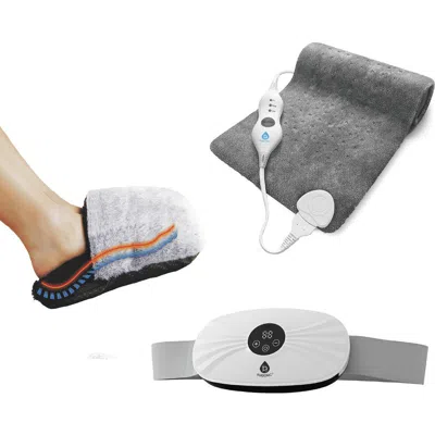Pursonic Ultra Plush Heated Foot Warmer, Stomach & Back Massager, And Xl Microplush Heating Pad In Multi