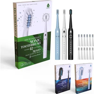 Pursonic Usb Rechargeable Sonic Toothbrush With 12 Brush Heads In Black
