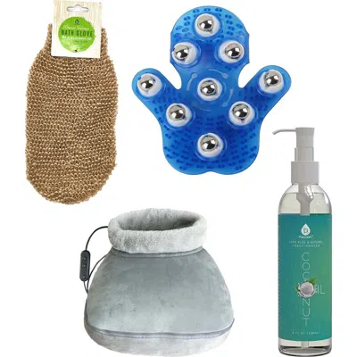 Pursonic Weekend Wellness Bundle Palm Massage Glove, Heated Foot Massager, Coconut Oil & Exfoliating In Multicolor