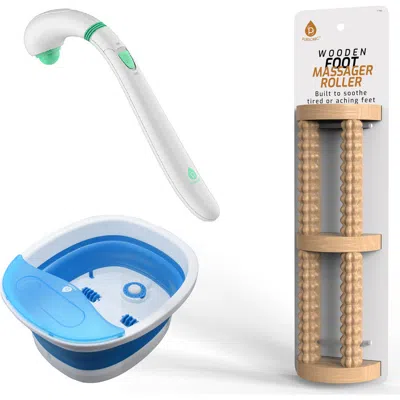 Pursonic Wooden Foot Massager, Collapsible Wireless Footbath, & Portable Handheld Massager In White