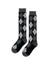 Pushbutton Argyle-pattern Knee-high Socks In Black