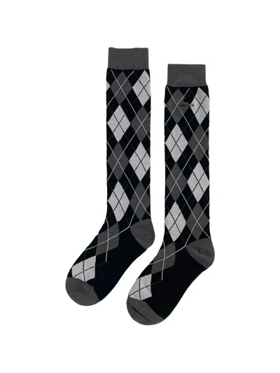 Pushbutton Argyle-pattern Knee-high Socks In Black