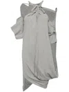 Pushbutton Asymmetric Draped Dress In Grey