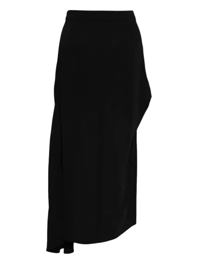 Pushbutton Asymmetric Frill Skirt In Black