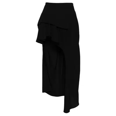 Pushbutton Asymmetric Frill Skirt In Black