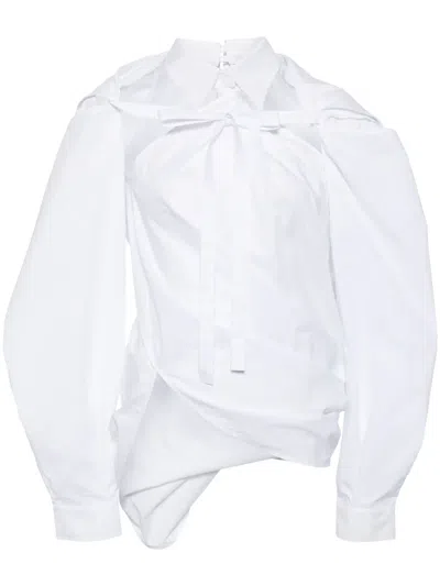 Pushbutton Asymmetric Twisted Shirt In White