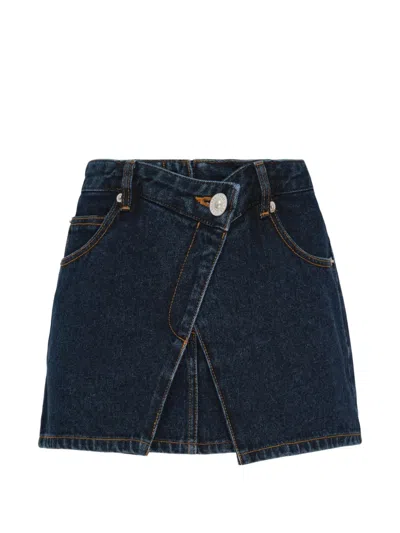 Pushbutton Asymmetric-front Denim Mini Skirt In White