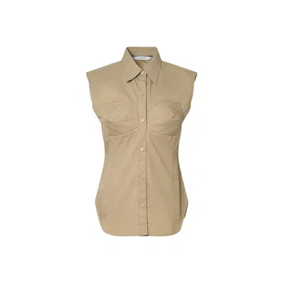 Pushbutton Beige Bra Detailed Sleevless Top In Brown