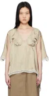 Pushbutton Beige Bra Point Square Blouse In Beige