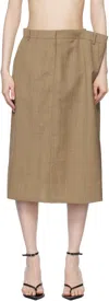 Pushbutton Beige Side Folded H Line Midi Skirt In Beige