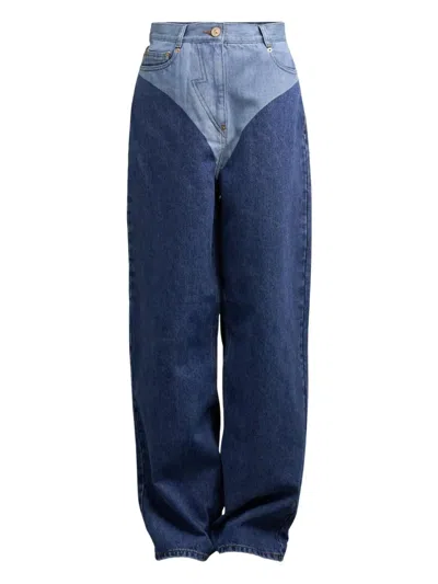Pushbutton Wide-leg Jeans With Belt Loops In Blue