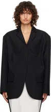 Pushbutton Black Bra Detail Single Blazer In Black