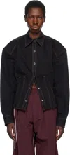 Pushbutton Black Bustier Denim Shirt In Black