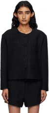 Pushbutton Black Collarless Tweed Jacket In Black