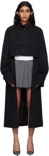 Pushbutton Black Front Cropped Coat In Black