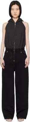 PUSHBUTTON BLACK HALTER HOODIE JUMPSUIT