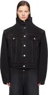 Pushbutton Black High Neck Denim Jacket In Black