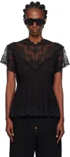 Pushbutton Black Lace Trim Darted Top In Black
