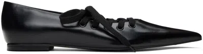 Pushbutton Black Lace-up Ballerina Flats