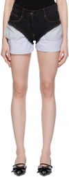 Pushbutton Black Layered Denim Shorts In Black